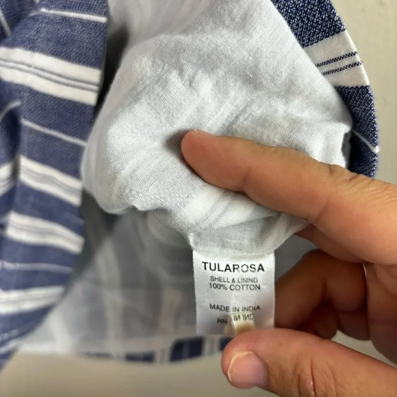 Tularosa Revolve Tunic Top Size S Blue White Striped Tassel Coverup 100% Cotton - Picture 9 of 13